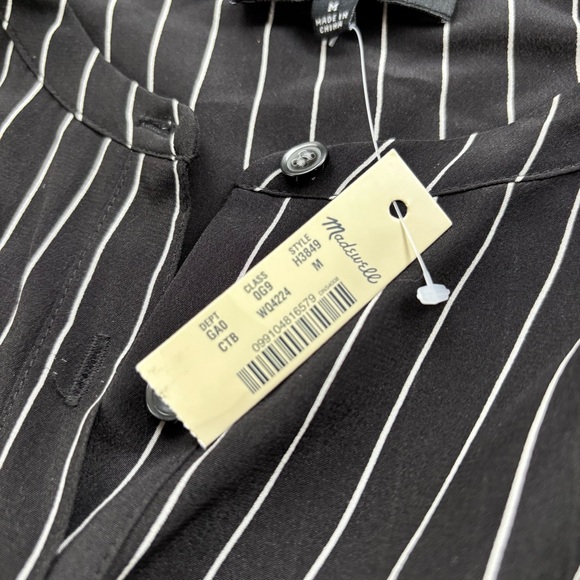 Madewell Silk Ruffle Front Black and White Striped Women's Blouse - Picture 5 of 6